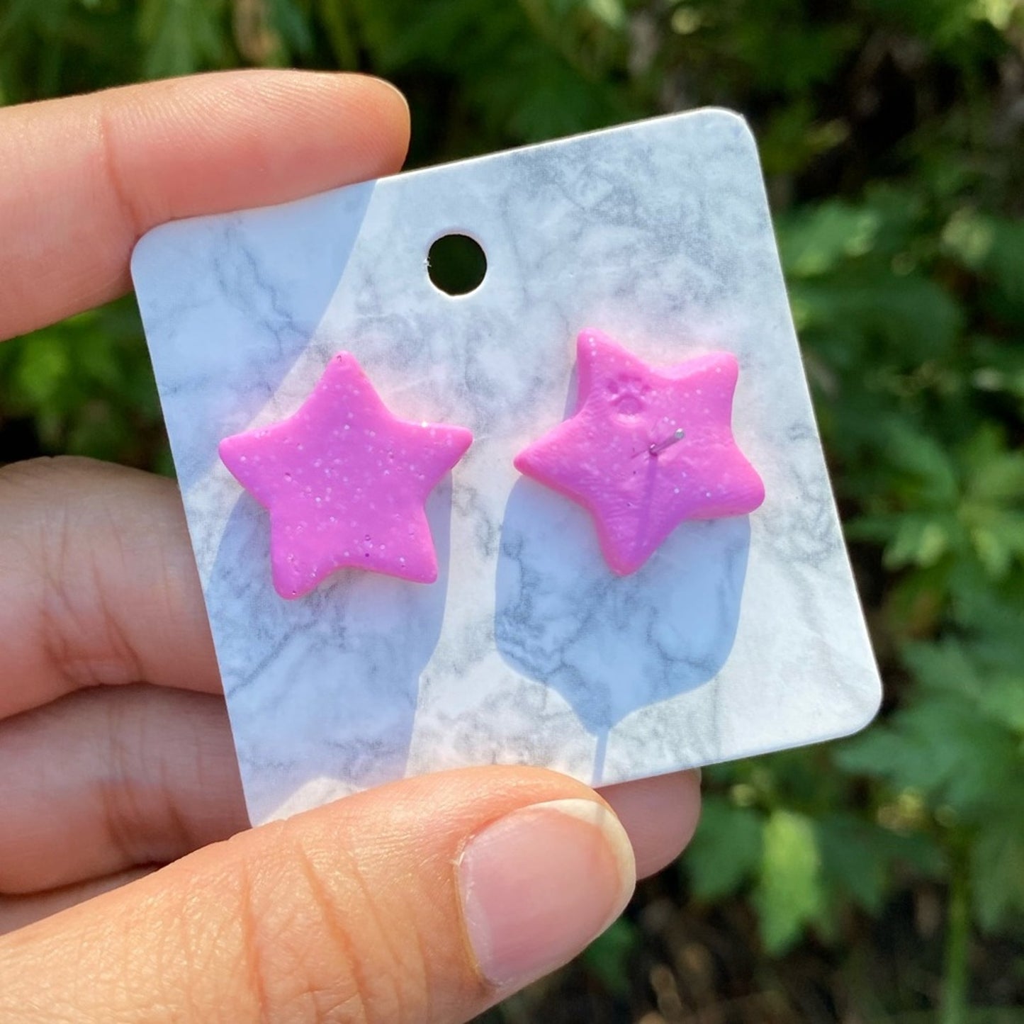 Pink Star Polymer Clay Studs
