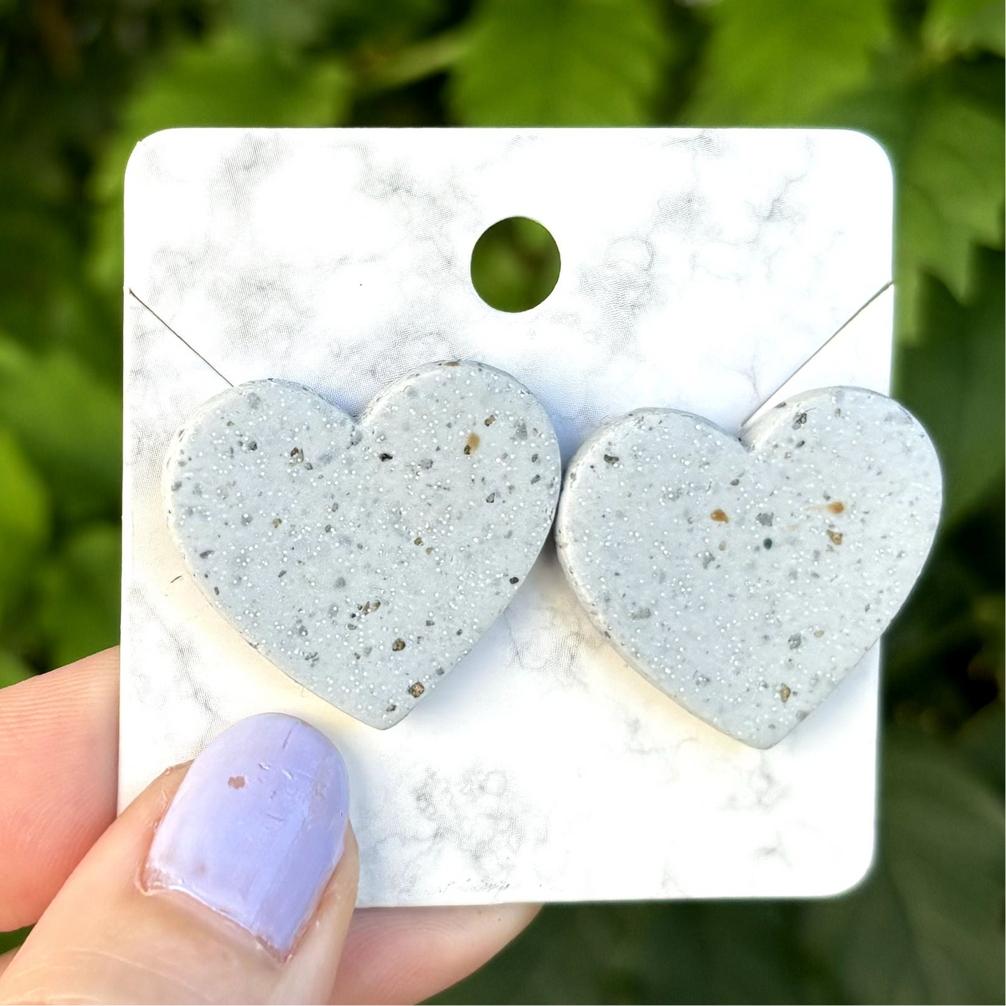 Stone Gray Polymer Clay XL Heart Stud Earrings Handmade
