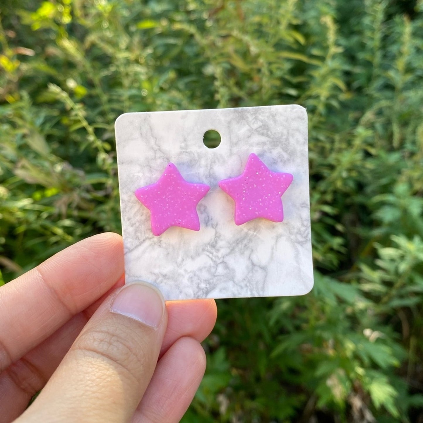 Pink Star Polymer Clay Studs