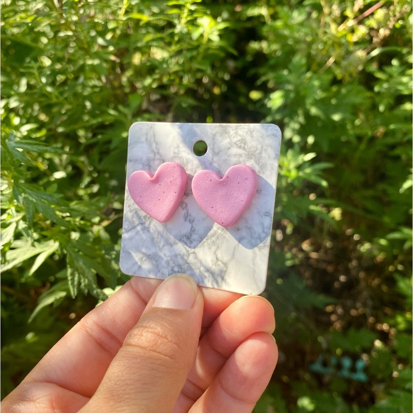 Pink Heart Handmade Polymer Clay Stud Earrings