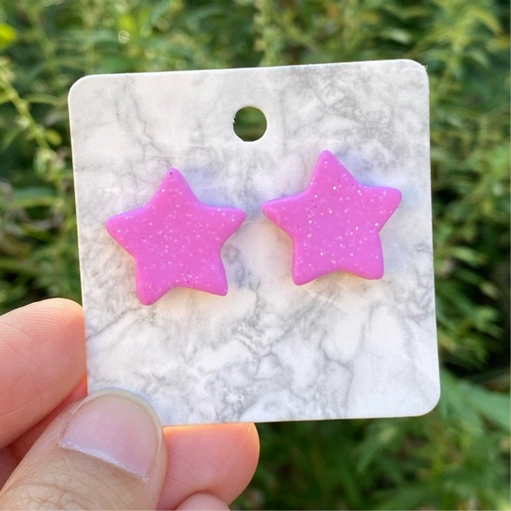 Pink Star Polymer Clay Studs