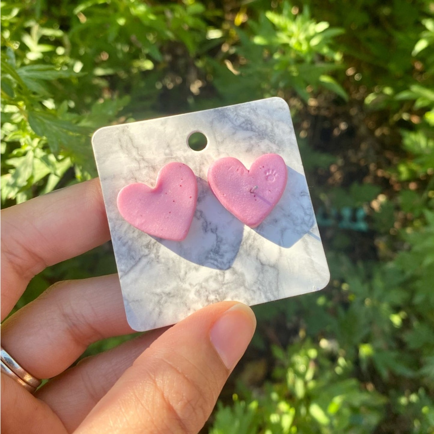 Pink Heart Handmade Polymer Clay Stud Earrings