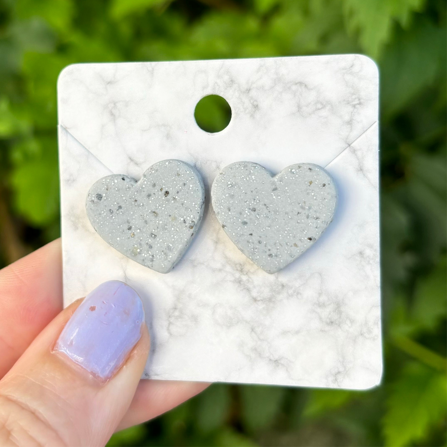 Stone Gray Polymer Clay Medium Heart Stud Earrings Handmade