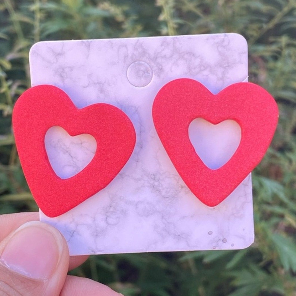 Red Open Heart Polymer Clay Studs
