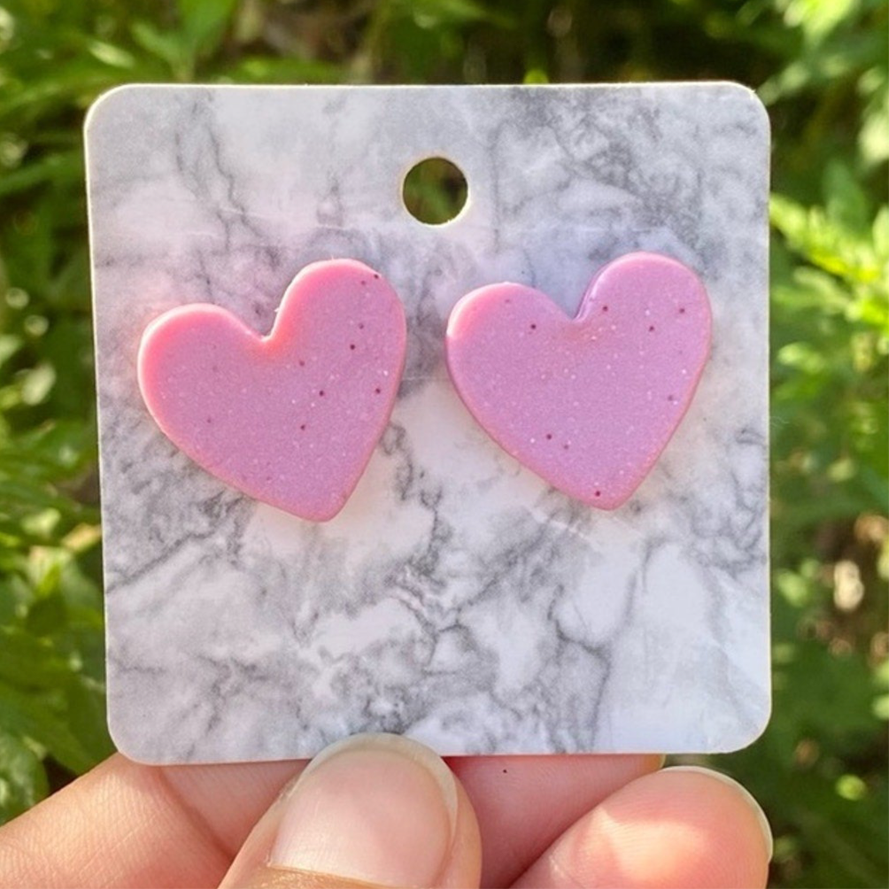 Pink Heart Handmade Polymer Clay Stud Earrings