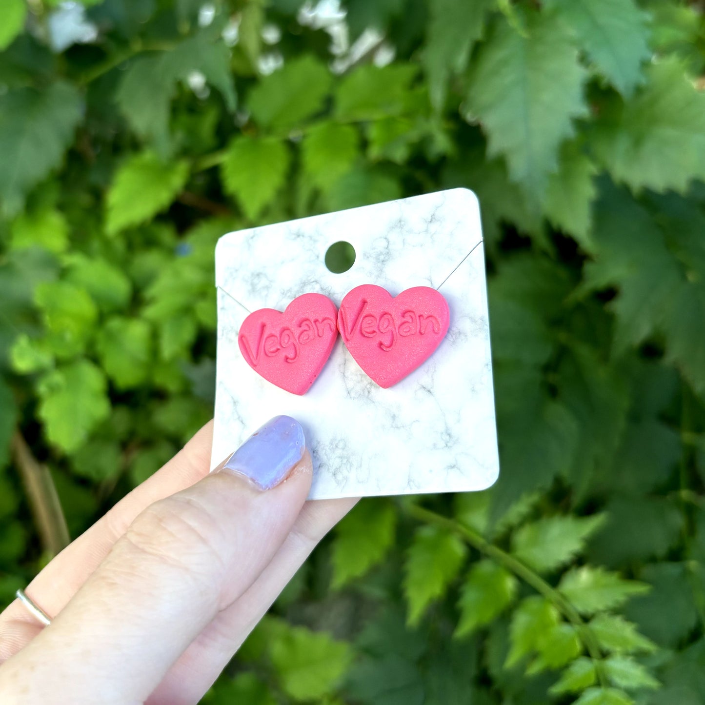 Vegan Medium Pink Polymer Clay Heart Stud