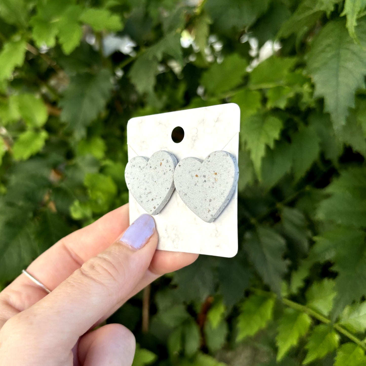 Stone Gray Polymer Clay XL Heart Stud Earrings Handmade