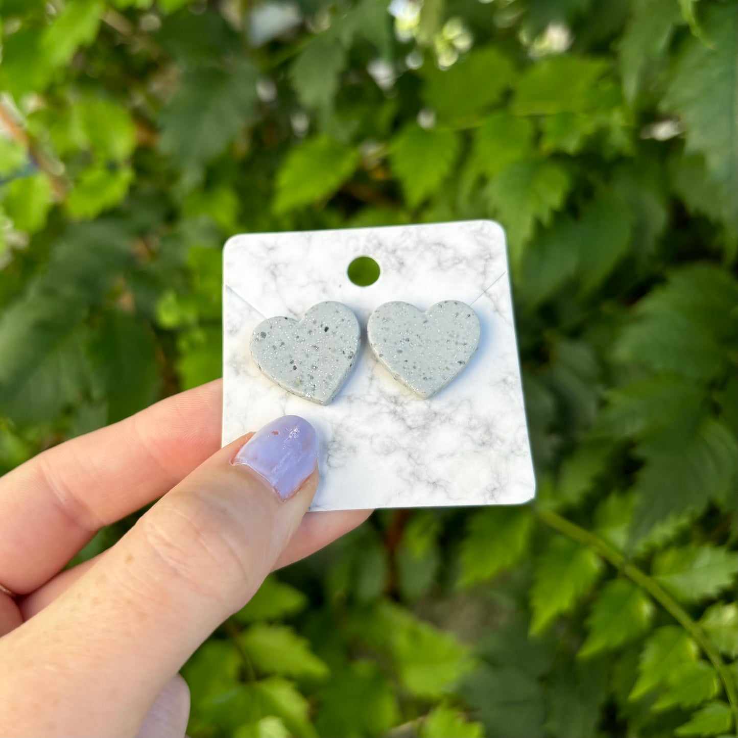 Stone Gray Polymer Clay Medium Heart Stud Earrings Handmade