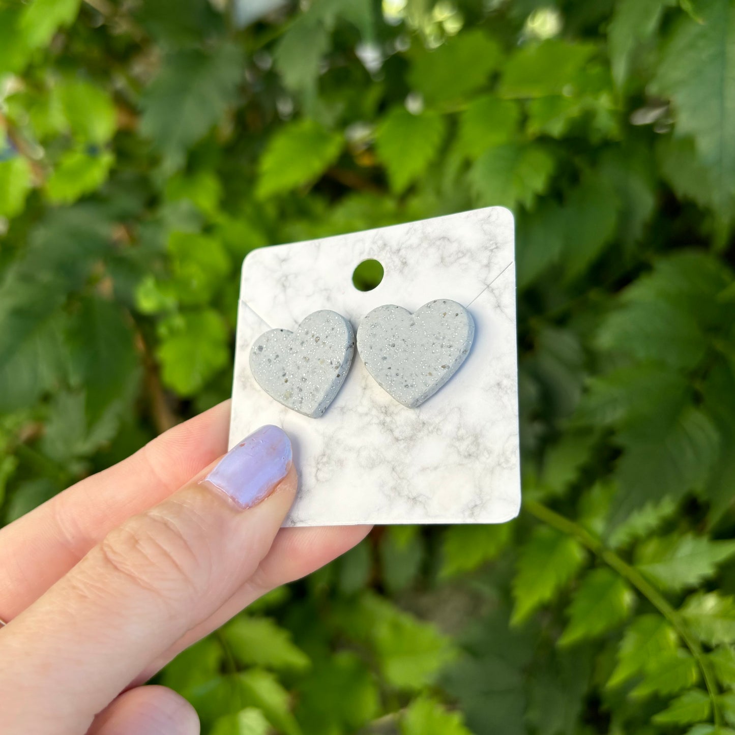 Stone Gray Polymer Clay Medium Heart Stud Earrings Handmade