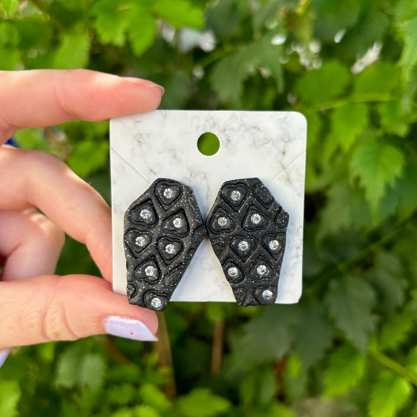 Till Death Do Us Part Black Diamond Polymer Clay XL Coffin Stud Earrings Handmade l