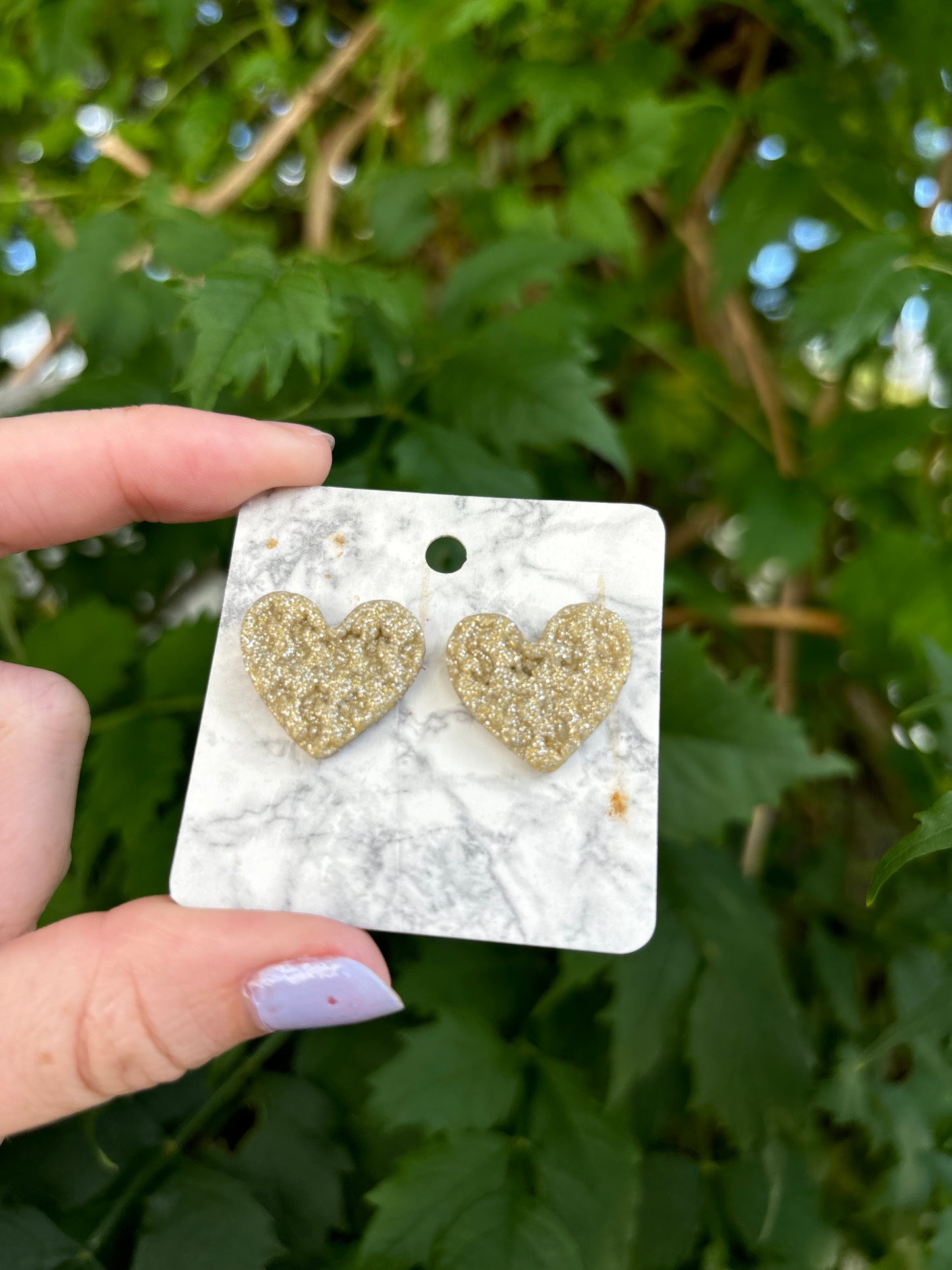 Money Magic Medium Gold Polymer Clay Heart Stud Earrings Handmade