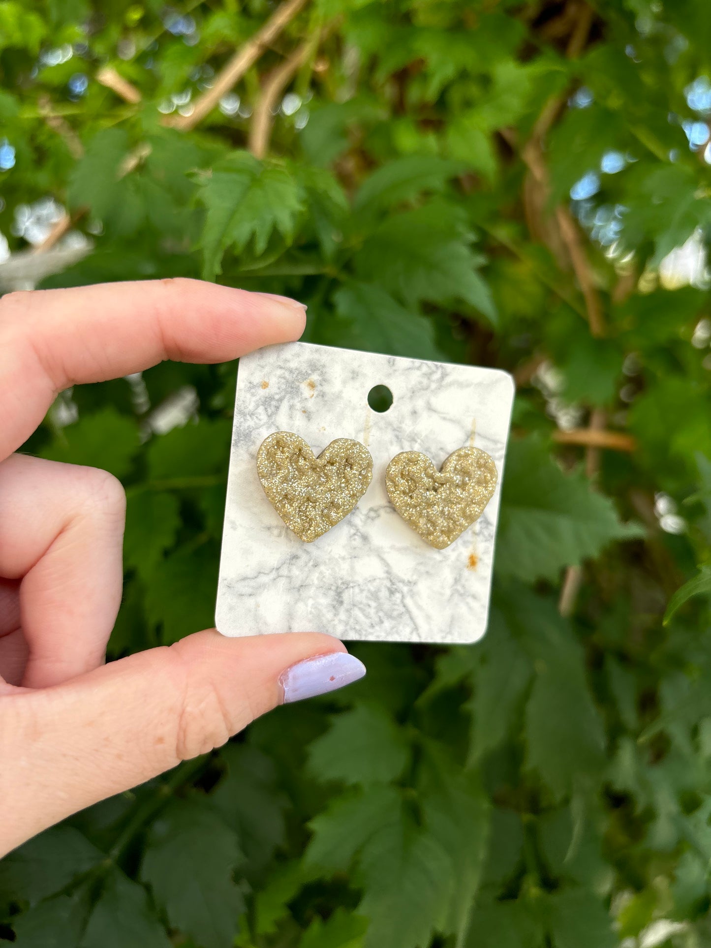 Money Magic Medium Gold Polymer Clay Heart Stud Earrings Handmade