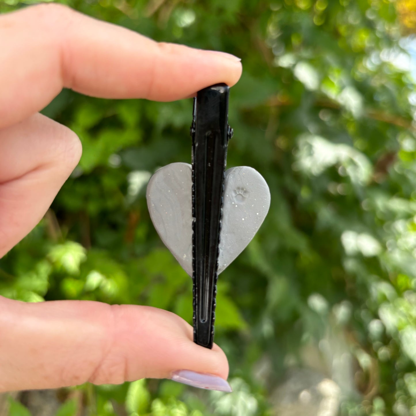 Marbled Black & White Polymer Clay Heart Hair Clip Handmade Hair Accessory