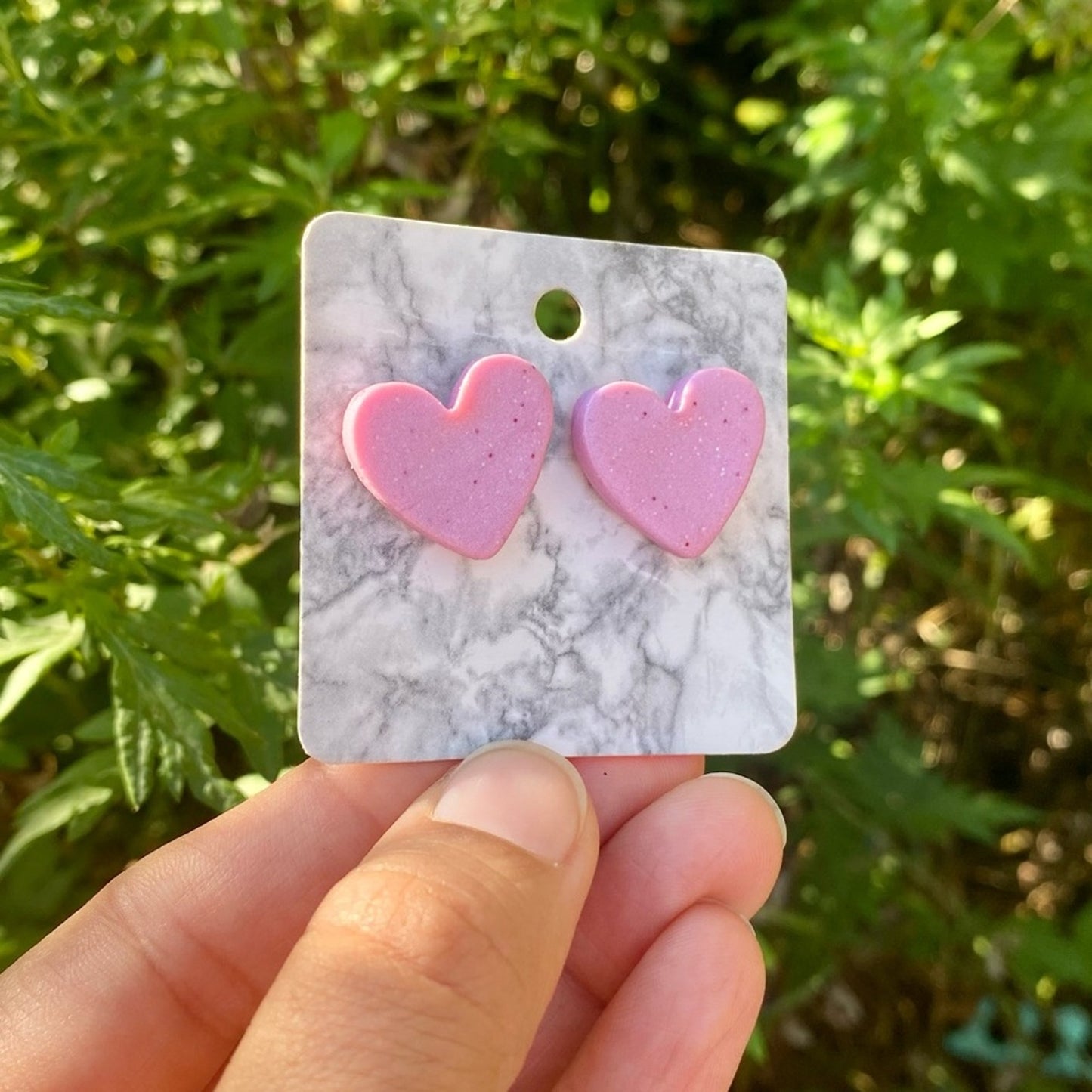 Pink Heart Handmade Polymer Clay Stud Earrings