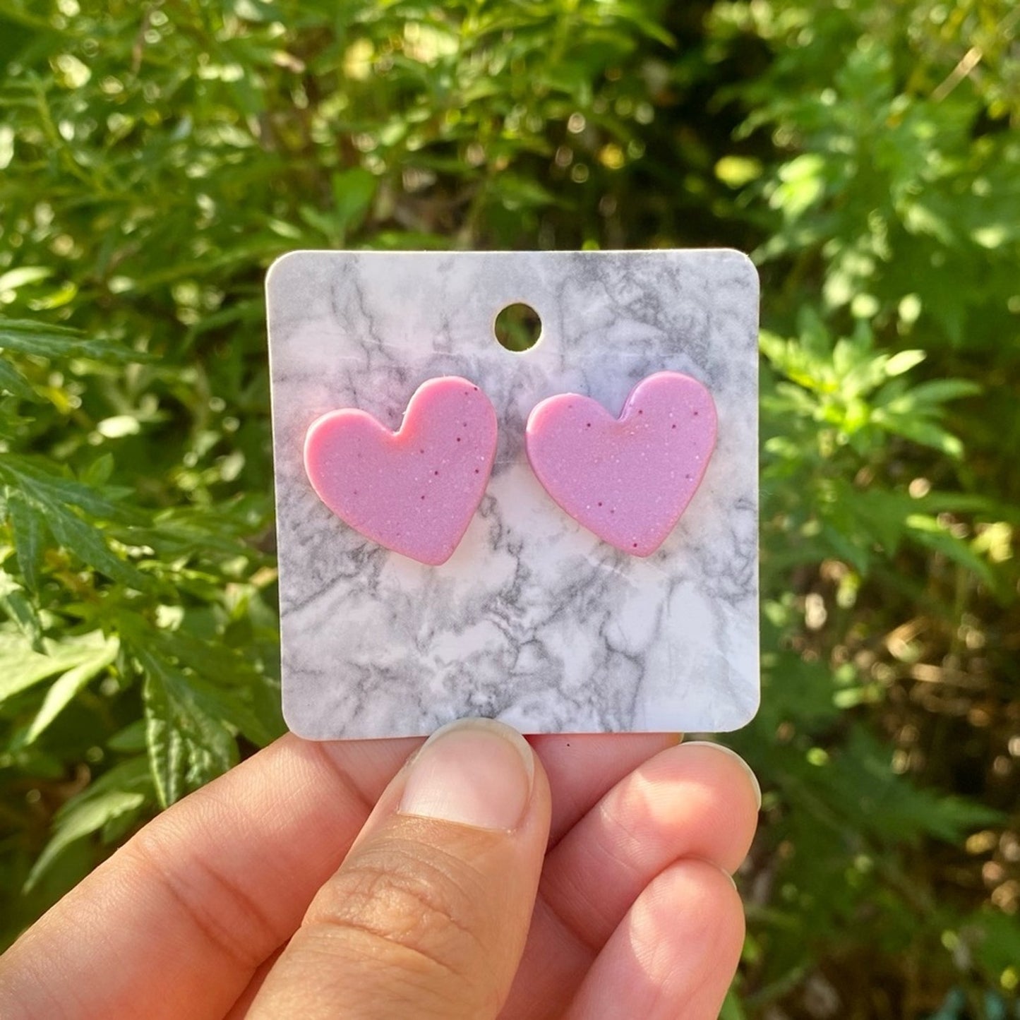 Pink Heart Handmade Polymer Clay Stud Earrings