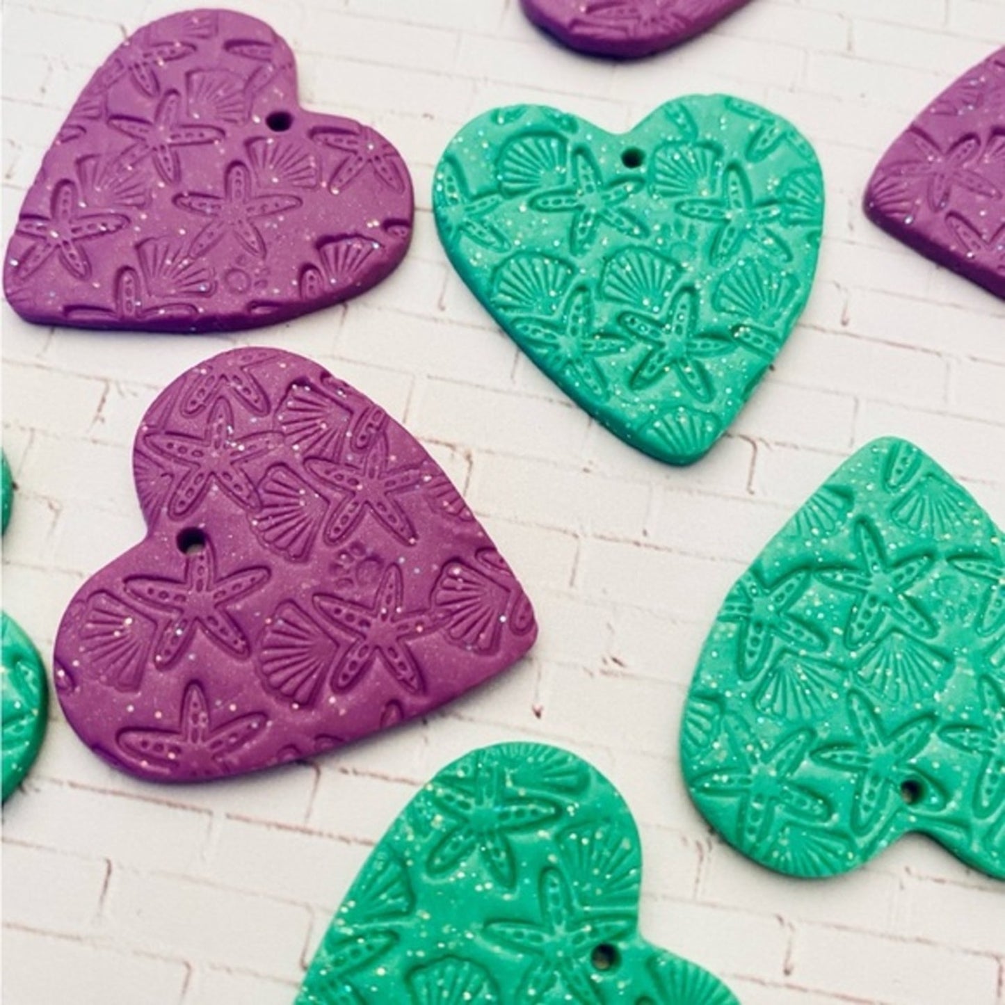 Summer Lovin’ Polymer Clay Earrings Sea Shell Handcrafted Dangle Heart