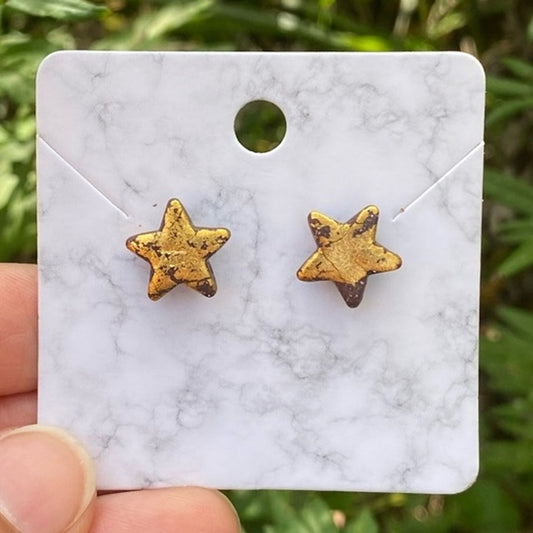 Gold Leaf Mini Star Polymer Clay Stud Earrings Handmade