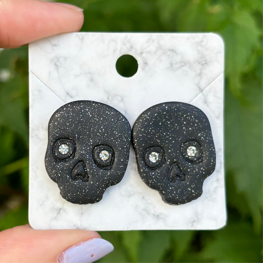 Diamond Eye Skull Black XL Polymer Clay Stud Earrings  Handmade