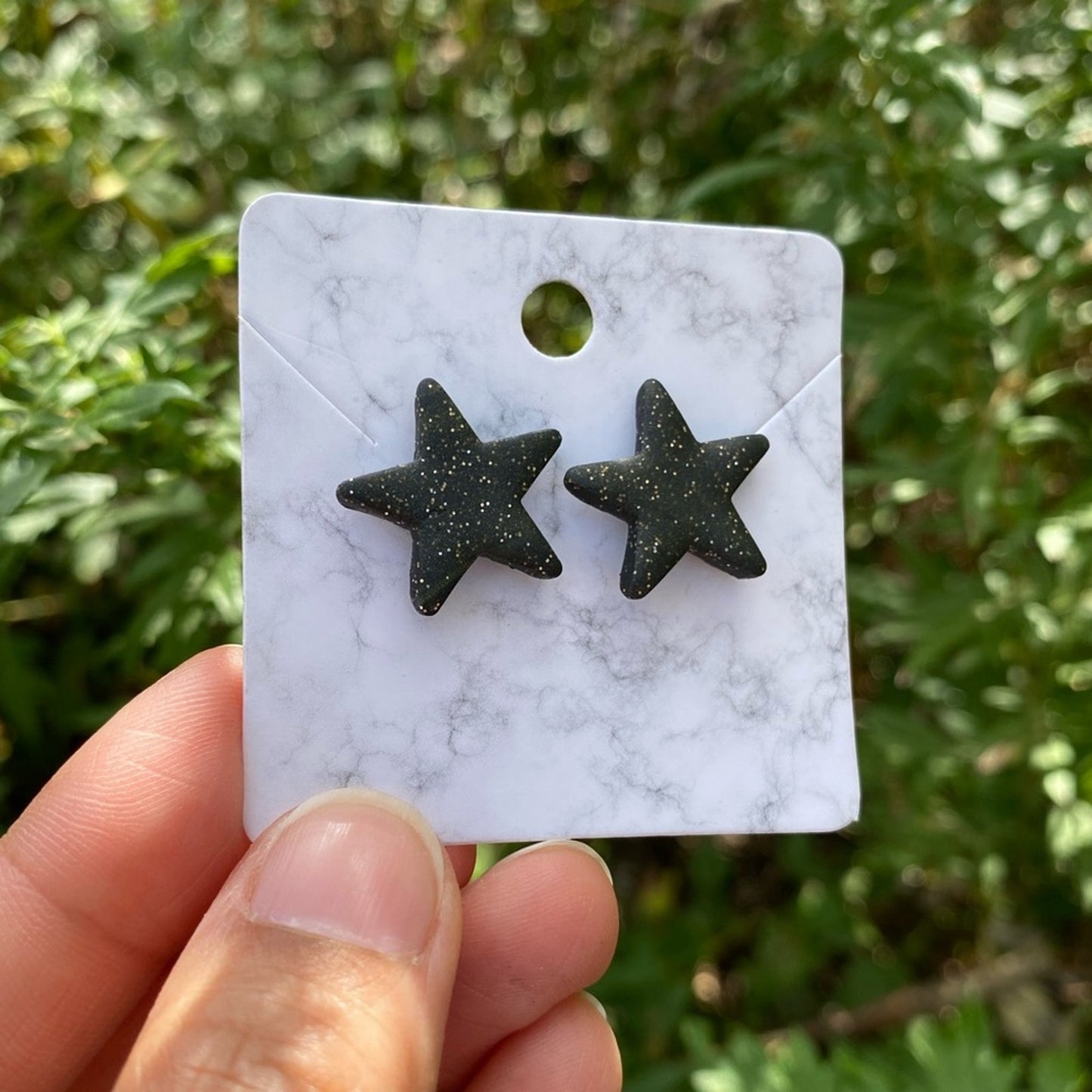 Black Glitter Small Star Polymer Clay Stud Earrings Handmade