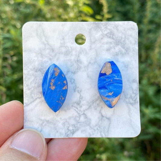 Blue Diamond Polymer‎ Clay Stud Earrings With Sterling Silver Leaf Handmade
