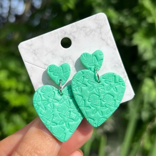 Summer Lovin’ Polymer‎ Clay Earrings Sea Shell Handcrafted Dangle Heart
