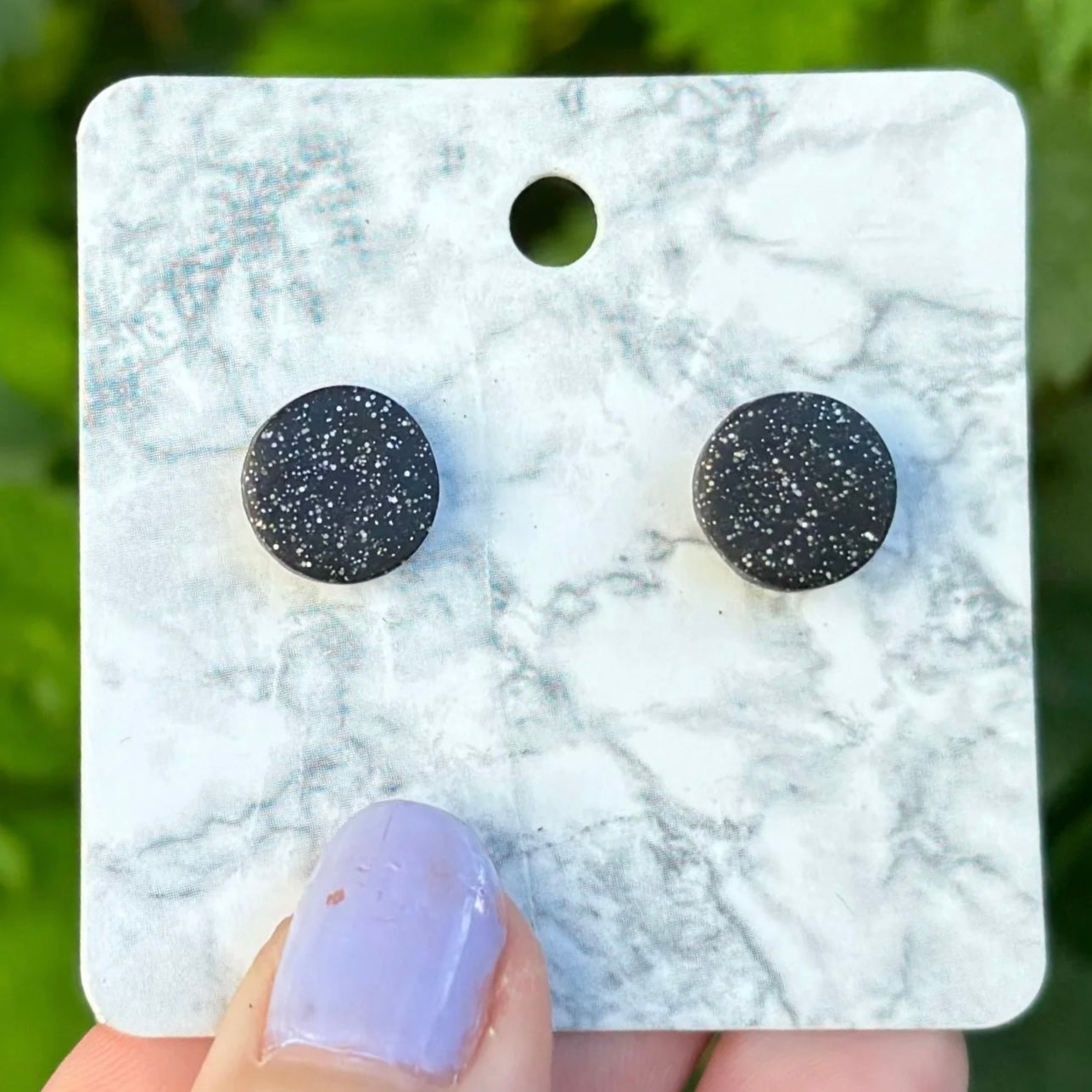 Black Mini Round Polymer Clay Stud Earrings Handmade