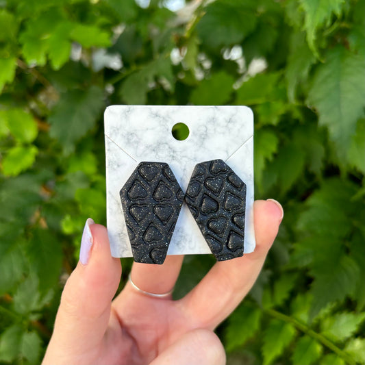 Till Death Do Us Part Black Polymer Clay Heart Coffin Stud Earrings Handmade