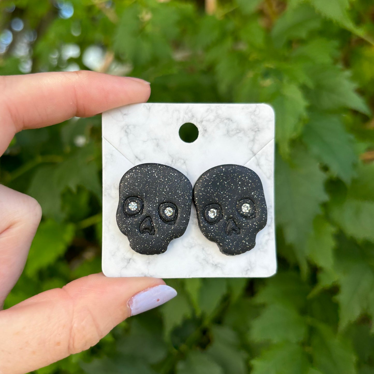 Diamond Eye Skull Black XL Polymer Clay Stud Earrings  Handmade