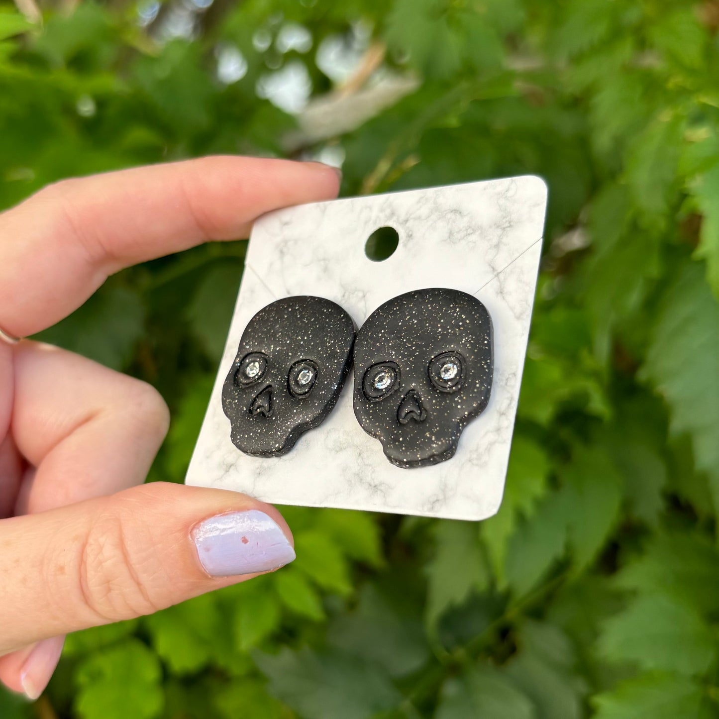 Diamond Eye Skull Black XL Polymer Clay Stud Earrings  Handmade