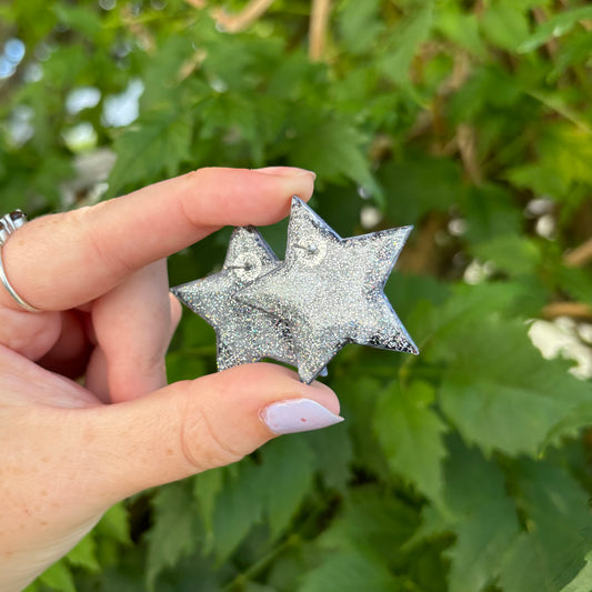 Black & White Marbled Star Polymer Clay XL Stud Earrings Handmade
