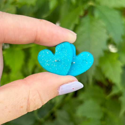 Money Magic Medium Blue Polymer Clay Heart Stud Earrings  Handmade