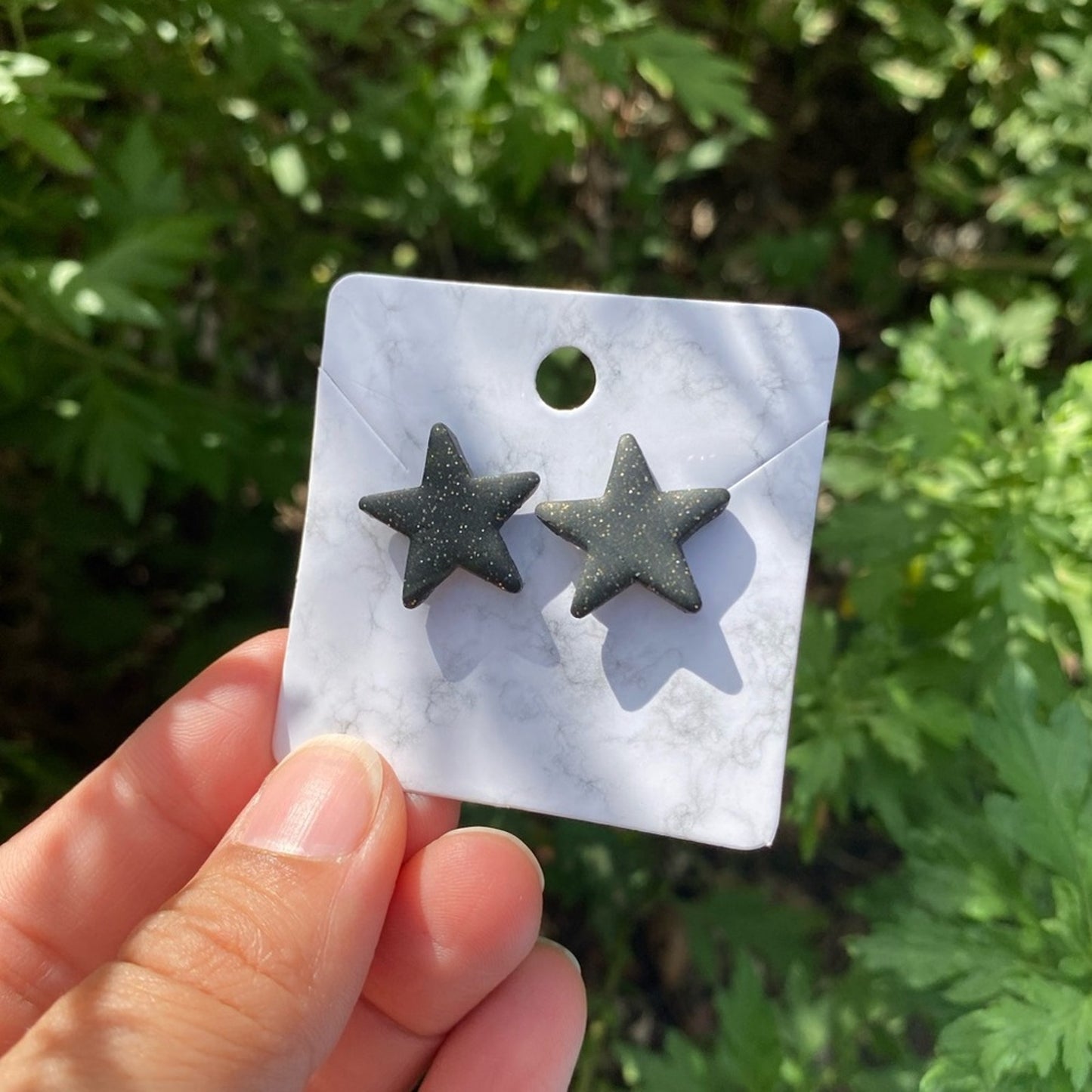 Black Glitter Small Star Polymer Clay Stud Earrings Handmade