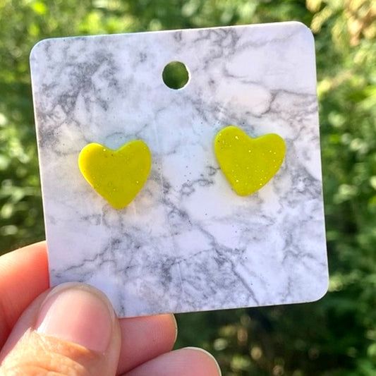 Yellow Small Polymer Clay Heart Stud Earrings Handmade