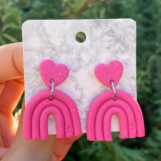Pink Rainbow Dangles Polymer Clay Handmade Earrings